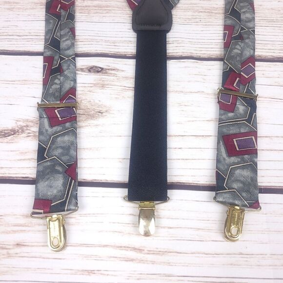 Vintage Abstract Print Adjustable Fabric Suspenders - Picture 2 of 5